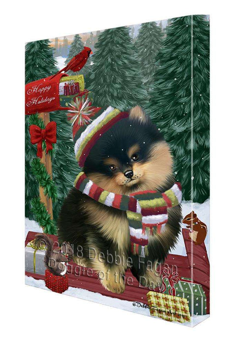 Merry Christmas Woodland Sled Pomeranian Dog Canvas Print Wall Art Décor CVS114911