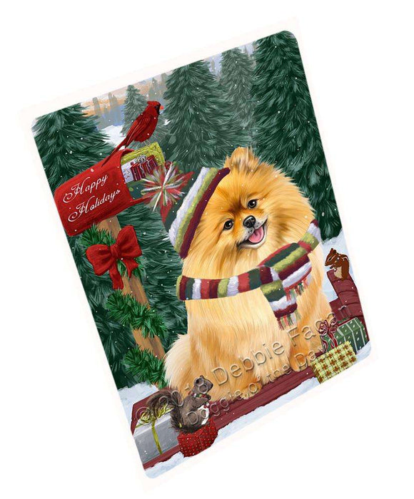 Merry Christmas Woodland Sled Pomeranian Dog Large Refrigerator / Dishwasher Magnet RMAG92232