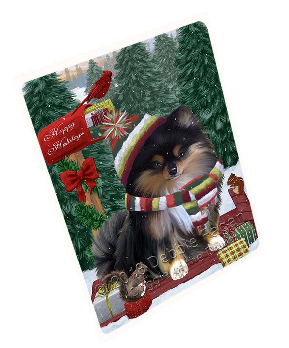 Merry Christmas Woodland Sled Pomeranian Dog Large Refrigerator / Dishwasher Magnet RMAG92244