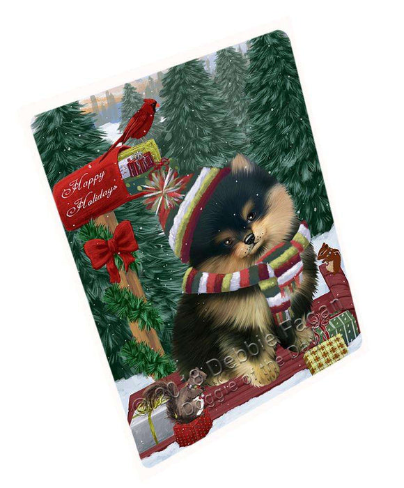 Merry Christmas Woodland Sled Pomeranian Dog Large Refrigerator / Dishwasher Magnet RMAG92256