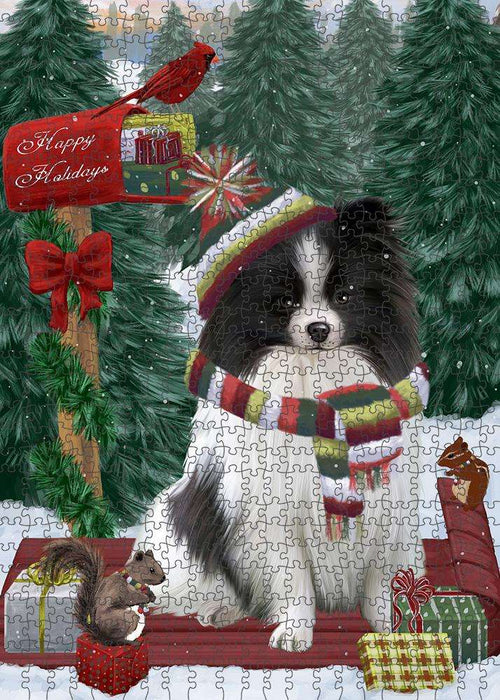 Merry Christmas Woodland Sled Pomeranian Dog Puzzle with Photo Tin PUZL88060
