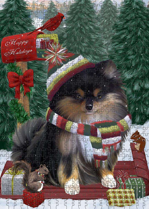 Merry Christmas Woodland Sled Pomeranian Dog Puzzle with Photo Tin PUZL88064