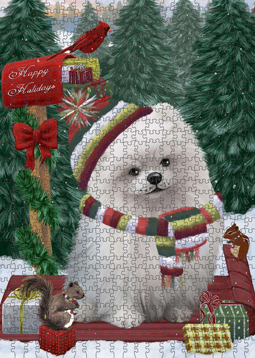Merry Christmas Woodland Sled Pomeranian Dog Puzzle with Photo Tin PUZL88068