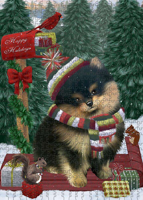 Merry Christmas Woodland Sled Pomeranian Dog Puzzle with Photo Tin PUZL88072