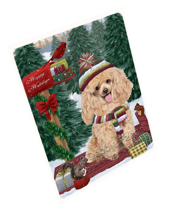 Merry Christmas Woodland Sled Poodle Dog Large Refrigerator / Dishwasher Magnet RMAG92268