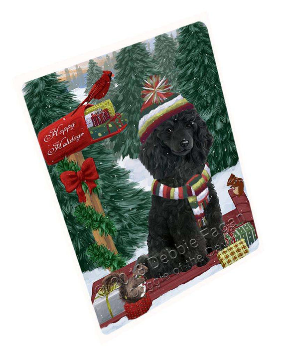 Merry Christmas Woodland Sled Poodle Dog Large Refrigerator / Dishwasher Magnet RMAG92286