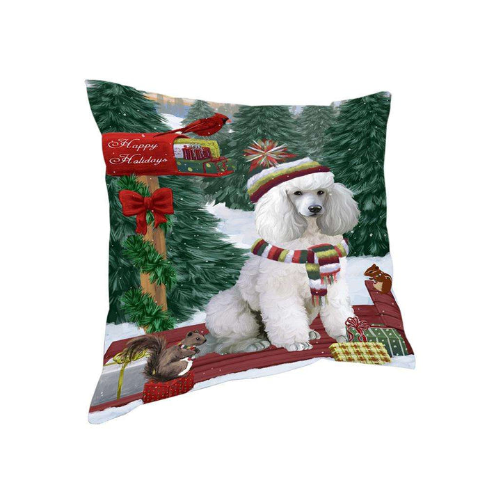 Merry Christmas Woodland Sled Poodle Dog Pillow PIL77268