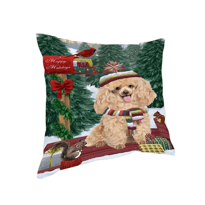 Merry Christmas Woodland Sled Poodle Dog Pillow PIL77272