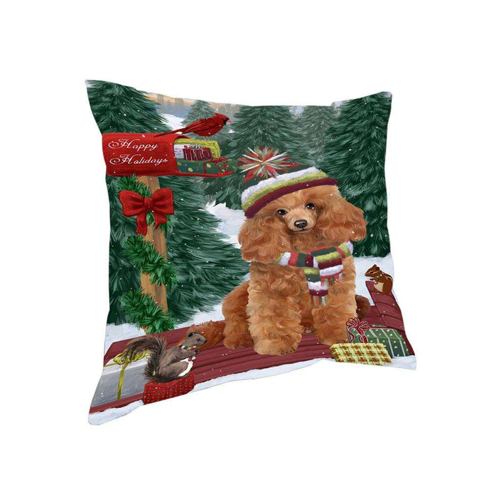 Merry Christmas Woodland Sled Poodle Dog Pillow PIL77276