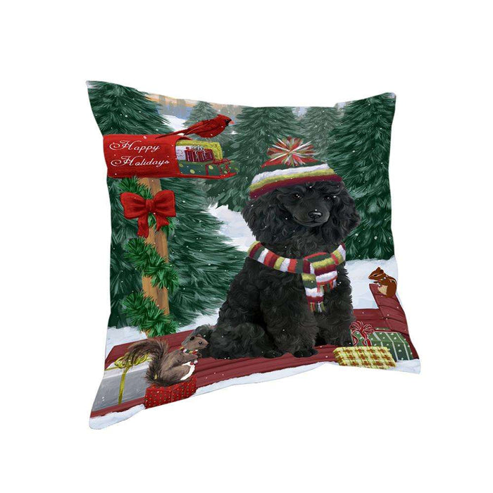 Merry Christmas Woodland Sled Poodle Dog Pillow PIL77284
