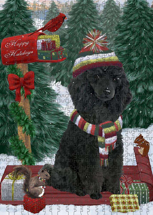 Merry Christmas Woodland Sled Poodle Dog Puzzle  PUZL88092