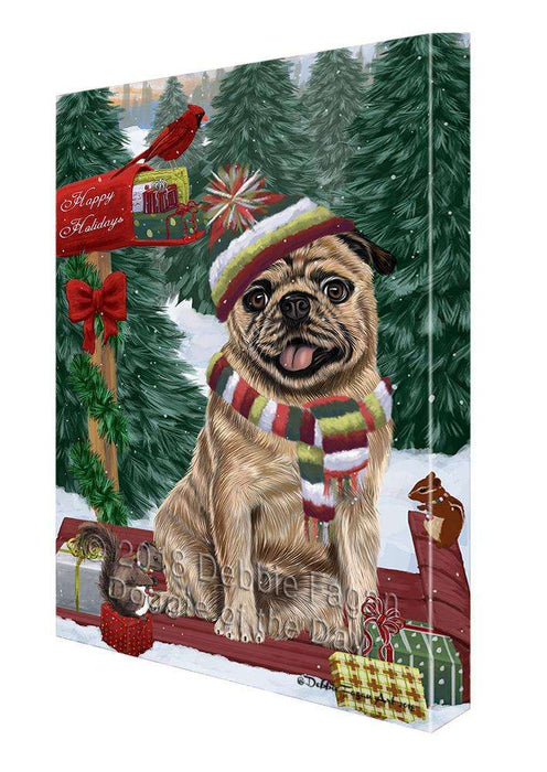 Merry Christmas Woodland Sled Pug Dog Canvas Print Wall Art Décor CVS114965