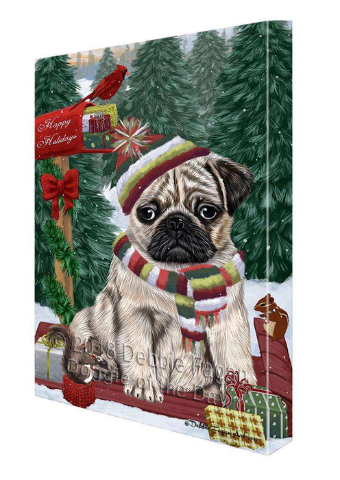 Merry Christmas Woodland Sled Pug Dog Canvas Print Wall Art Décor CVS114974