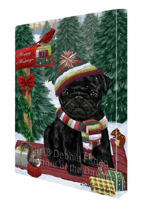 Merry Christmas Woodland Sled Pug Dog Canvas Print Wall Art Décor CVS114983