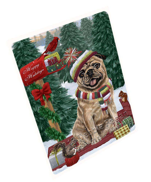 Merry Christmas Woodland Sled Pug Dog Cutting Board C70149
