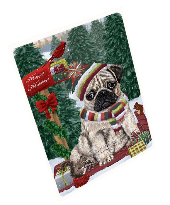 Merry Christmas Woodland Sled Pug Dog Large Refrigerator / Dishwasher Magnet RMAG92298