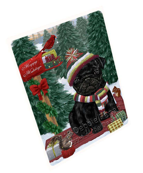 Merry Christmas Woodland Sled Pug Dog Large Refrigerator / Dishwasher Magnet RMAG92304
