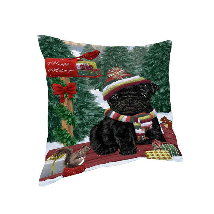 Merry Christmas Woodland Sled Pug Dog Pillow PIL77296