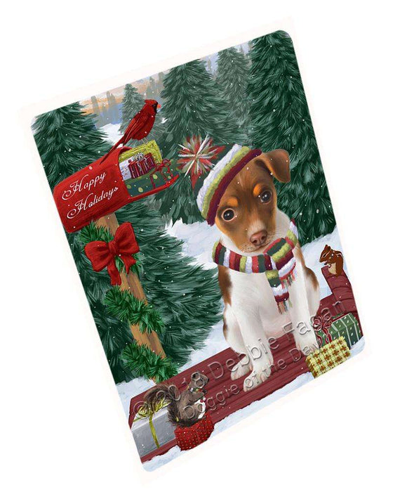 Merry Christmas Woodland Sled Rat Terrier Dog Large Refrigerator / Dishwasher Magnet RMAG92322