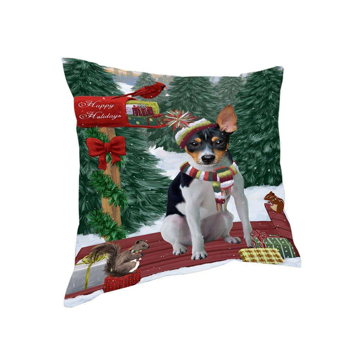 Merry Christmas Woodland Sled Rat Terrier Dog Pillow PIL77300