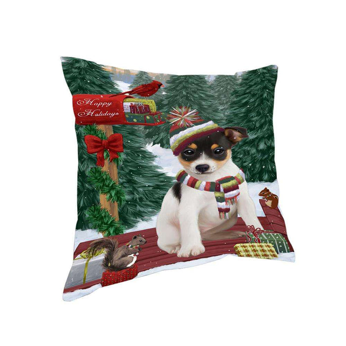 Merry Christmas Woodland Sled Rat Terrier Dog Pillow PIL77304
