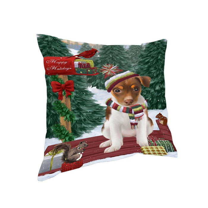 Merry Christmas Woodland Sled Rat Terrier Dog Pillow PIL77308