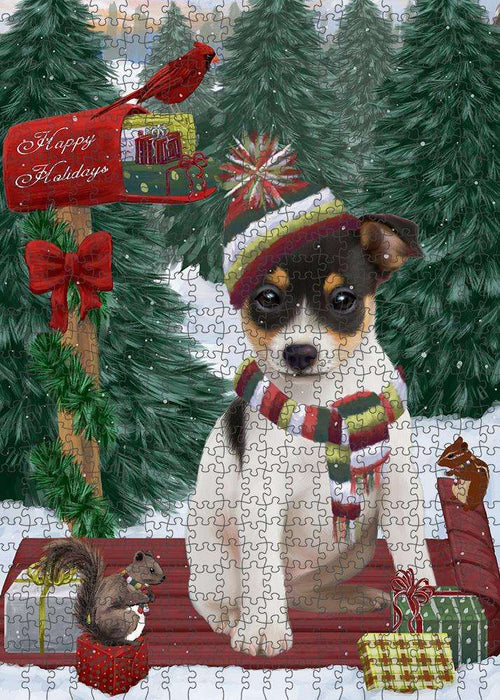 Merry Christmas Woodland Sled Rat Terrier Dog Puzzle  PUZL88112