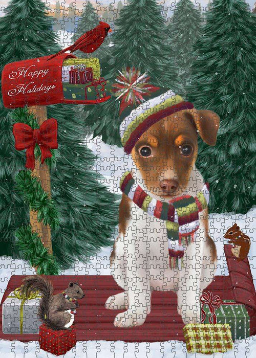 Merry Christmas Woodland Sled Rat Terrier Dog Puzzle  PUZL88116