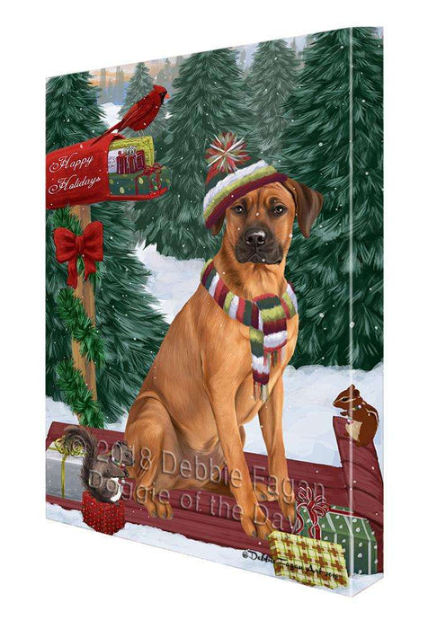 Merry Christmas Woodland Sled Rhodesian Ridgeback Dog Canvas Print Wall Art Décor CVS115019