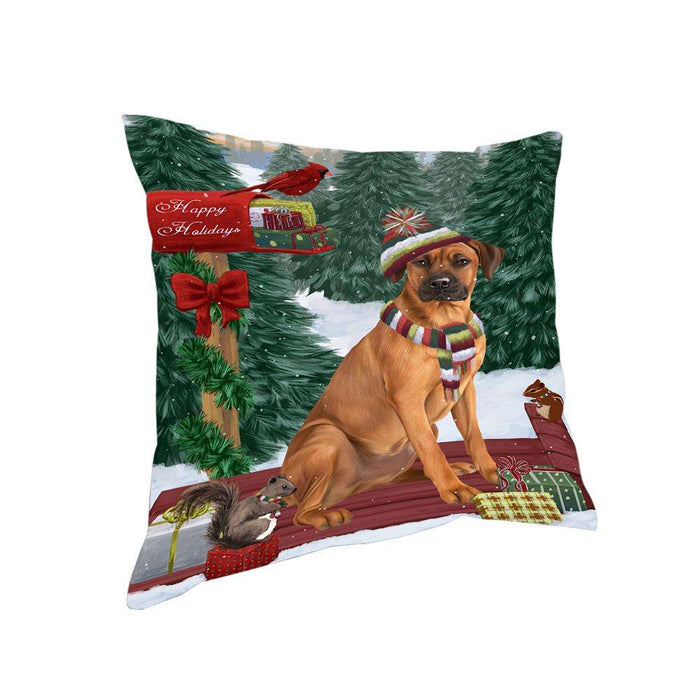 Merry Christmas Woodland Sled Rhodesian Ridgeback Dog Pillow PIL77312