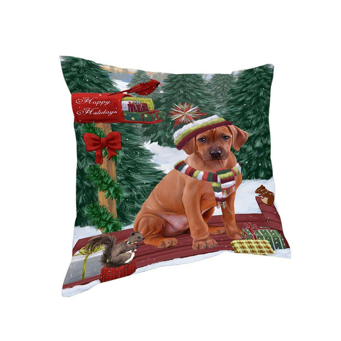 Merry Christmas Woodland Sled Rhodesian Ridgeback Dog Pillow PIL77316