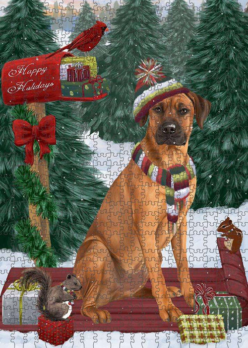 Merry Christmas Woodland Sled Rhodesian Ridgeback Dog Puzzle with Photo Tin PUZL88120