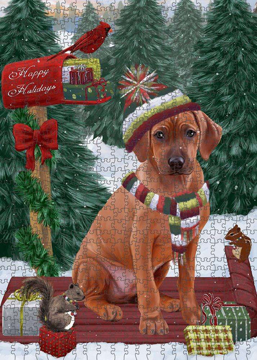 Merry Christmas Woodland Sled Rhodesian Ridgeback Dog Puzzle with Photo Tin PUZL88124
