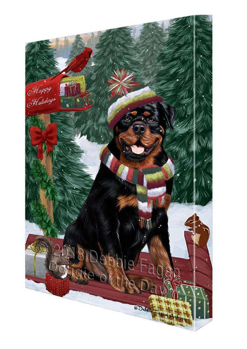 Merry Christmas Woodland Sled Rottweiler Dog Canvas Print Wall Art Décor CVS115037