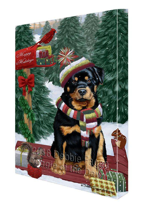 Merry Christmas Woodland Sled Rottweiler Dog Canvas Print Wall Art Décor CVS115046