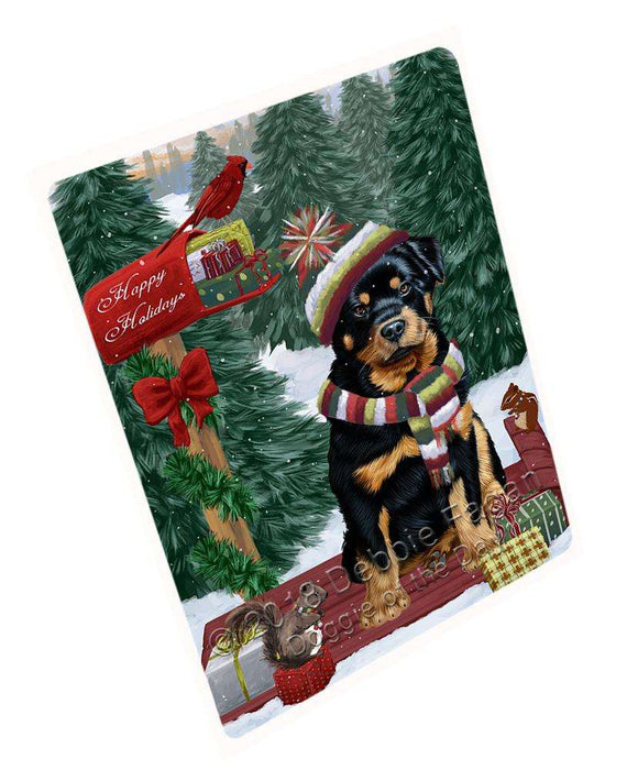 Merry Christmas Woodland Sled Rottweiler Dog Large Refrigerator / Dishwasher Magnet RMAG92346