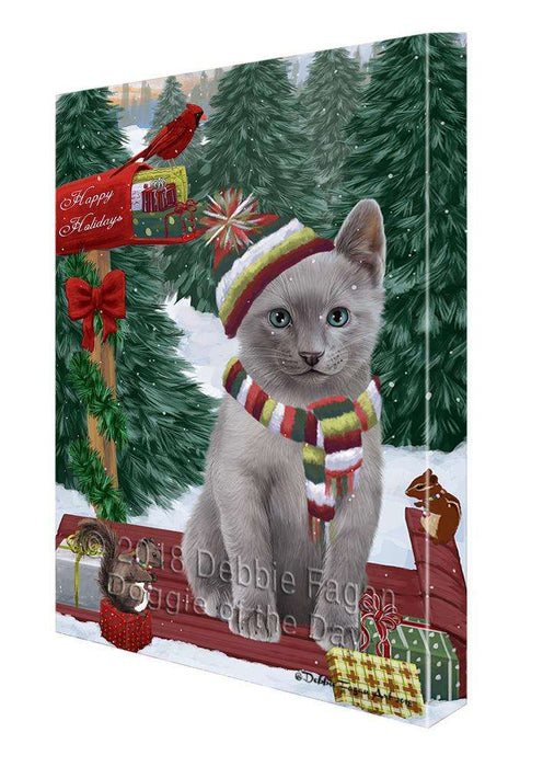 Merry Christmas Woodland Sled Russian Blue Cat Canvas Print Wall Art Décor CVS115064