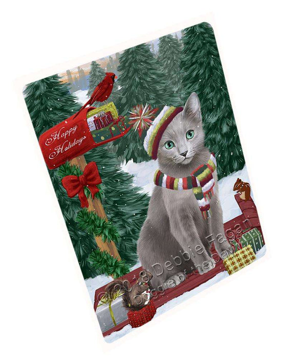 Merry Christmas Woodland Sled Russian Blue Cat Cutting Board C70179