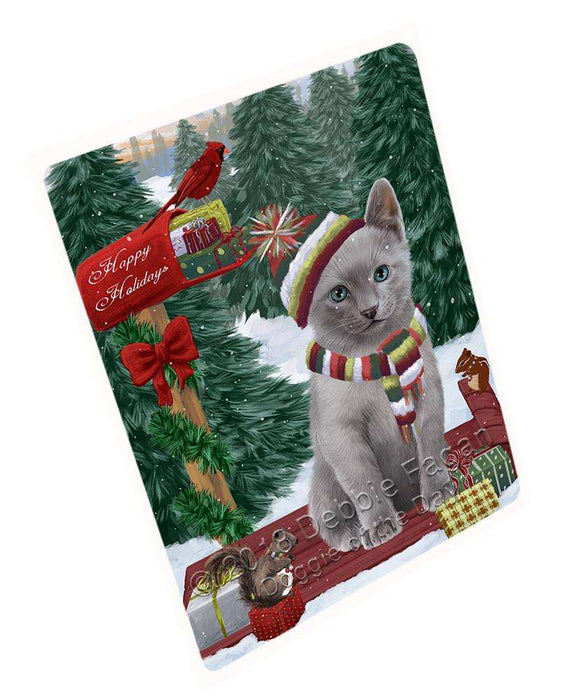 Merry Christmas Woodland Sled Russian Blue Cat Large Refrigerator / Dishwasher Magnet RMAG92358