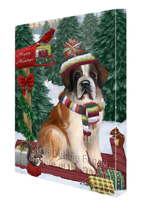 Merry Christmas Woodland Sled Saint Bernard Dog Canvas Print Wall Art Décor CVS115073