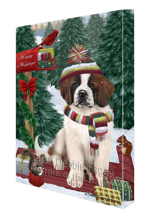 Merry Christmas Woodland Sled Saint Bernard Dog Canvas Print Wall Art Décor CVS115082