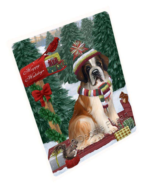 Merry Christmas Woodland Sled Saint Bernard Dog Large Refrigerator / Dishwasher Magnet RMAG92364