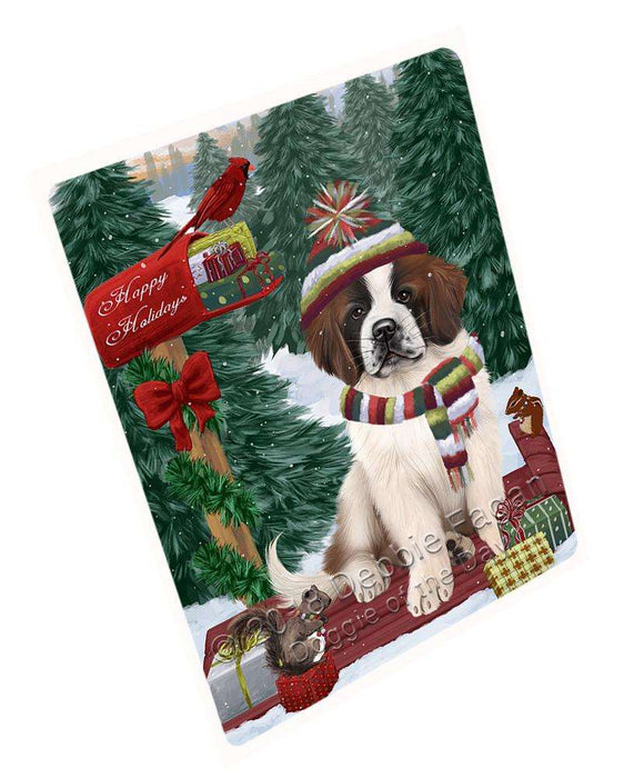 Merry Christmas Woodland Sled Saint Bernard Dog Large Refrigerator / Dishwasher Magnet RMAG92370