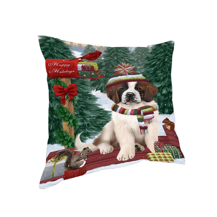 Merry Christmas Woodland Sled Saint Bernard Dog Pillow PIL77340