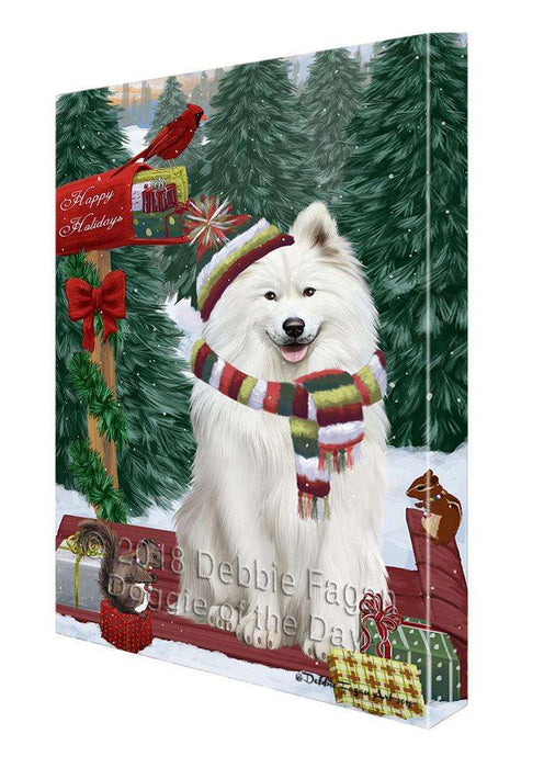 Merry Christmas Woodland Sled Samoyed Dog Canvas Print Wall Art Décor CVS115091