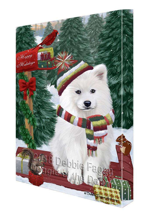 Merry Christmas Woodland Sled Samoyed Dog Canvas Print Wall Art Décor CVS115100