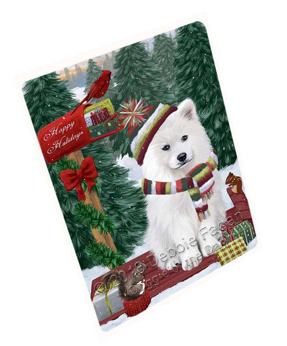 Merry Christmas Woodland Sled Samoyed Dog Large Refrigerator / Dishwasher Magnet RMAG92382
