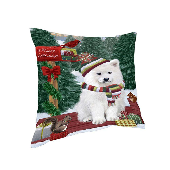 Merry Christmas Woodland Sled Samoyed Dog Pillow PIL77348