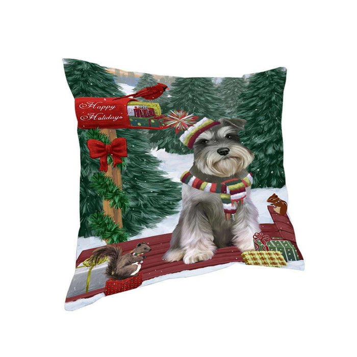 Merry Christmas Woodland Sled Schnauzer Dog Pillow PIL77352