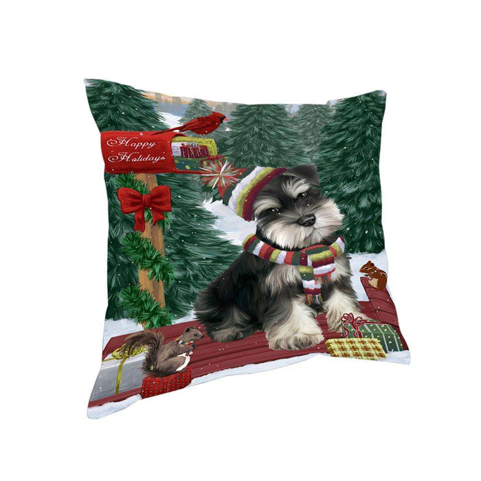 Merry Christmas Woodland Sled Schnauzer Dog Pillow PIL77356